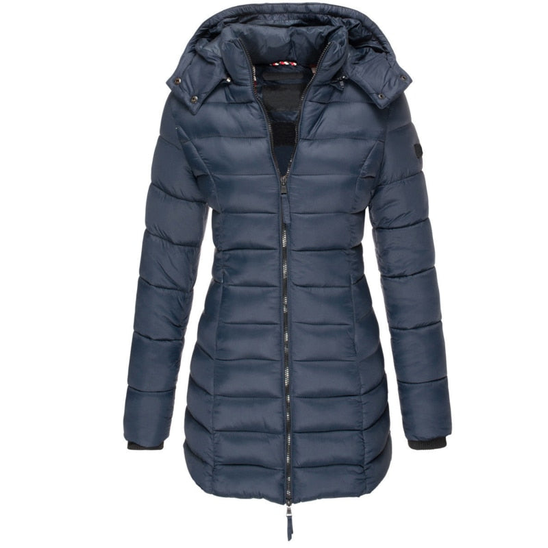 Damen Langer Winter-Pufferjacke | Kapuze 0