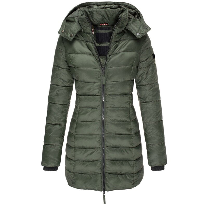 Damen Langer Winter-Pufferjacke | Kapuze 2