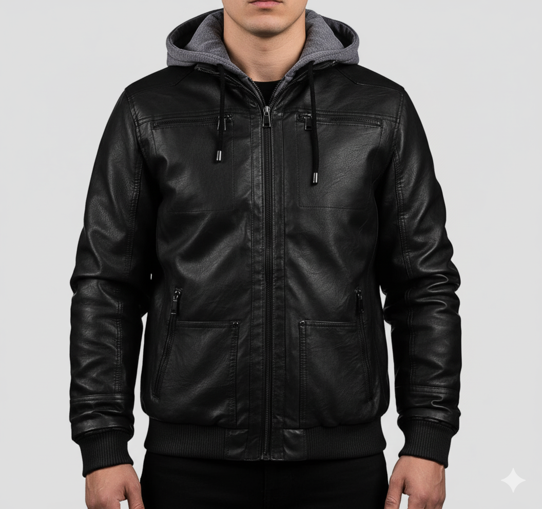 Elegante Lederjacke Herren mit Kapuze für jeden Tag 2