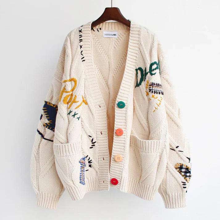 Strickjacke mit patchwork-akzenten
