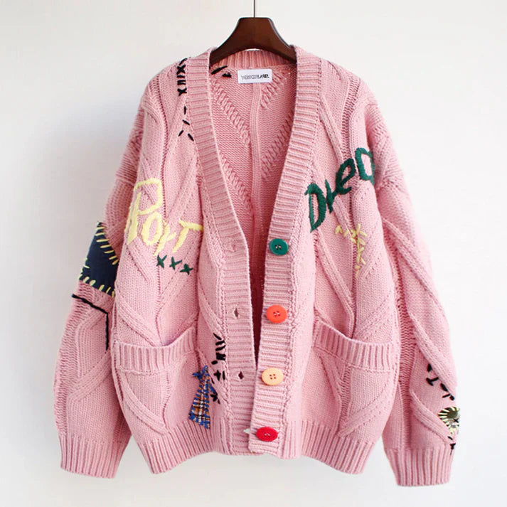 Strickjacke mit patchwork-akzenten