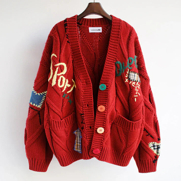 Strickjacke mit patchwork-akzenten