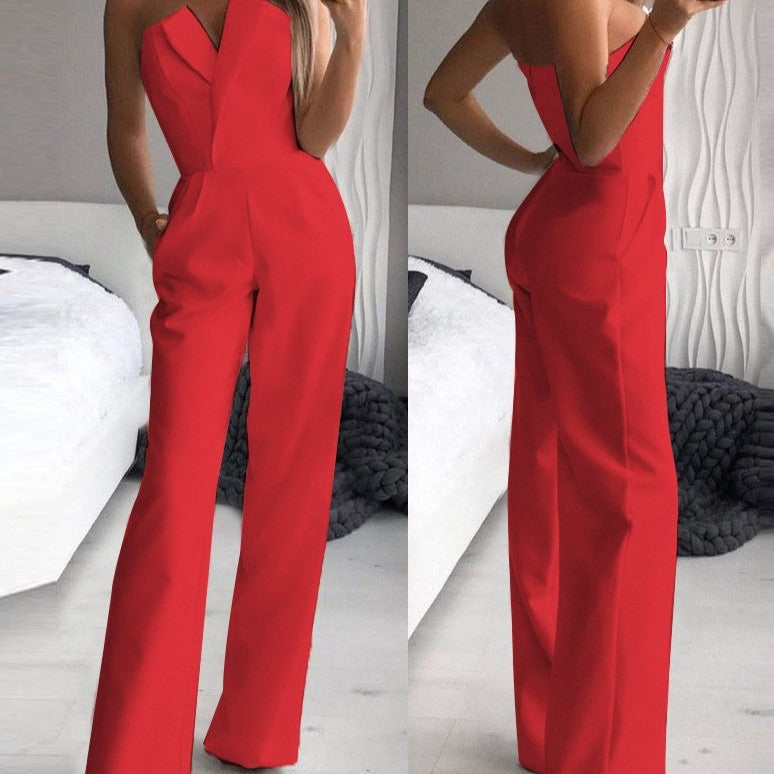 Roter ärmelloser Jumpsuit