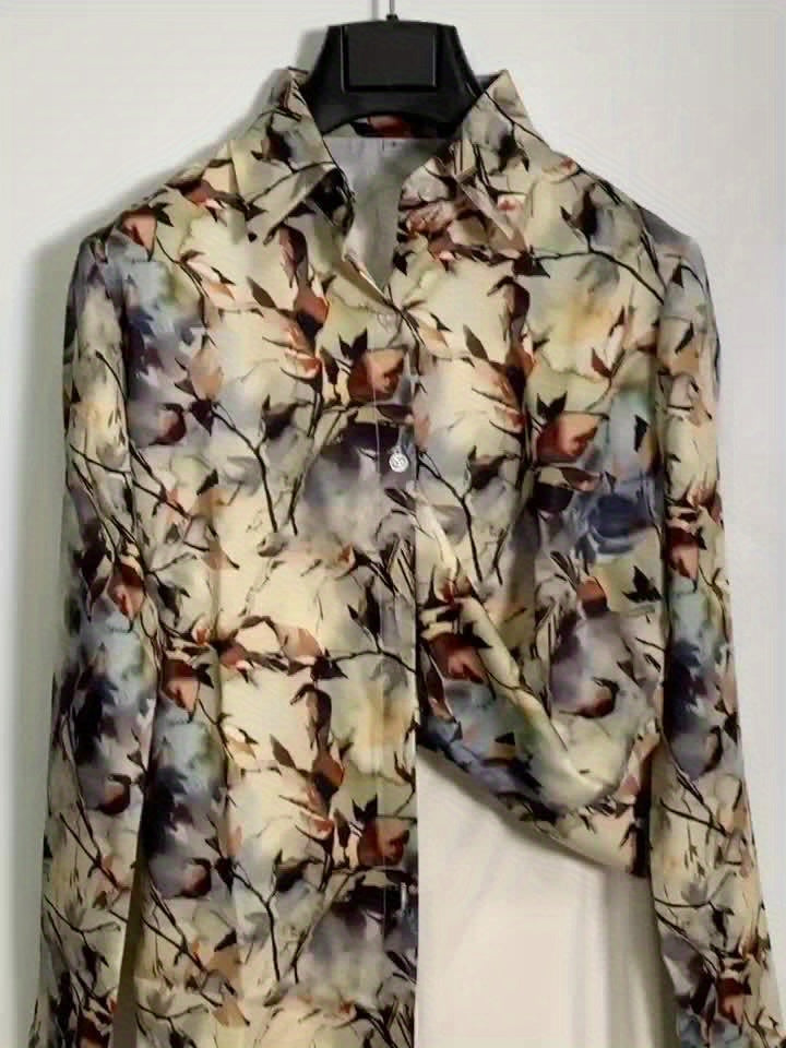 Hemd mit Blattdruck und Knopfleiste - Casual Langarmhemd