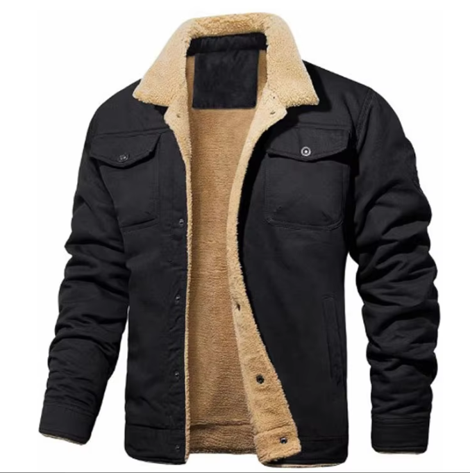 Herren Winterjacke mit Teddykragen und Fronttaschen