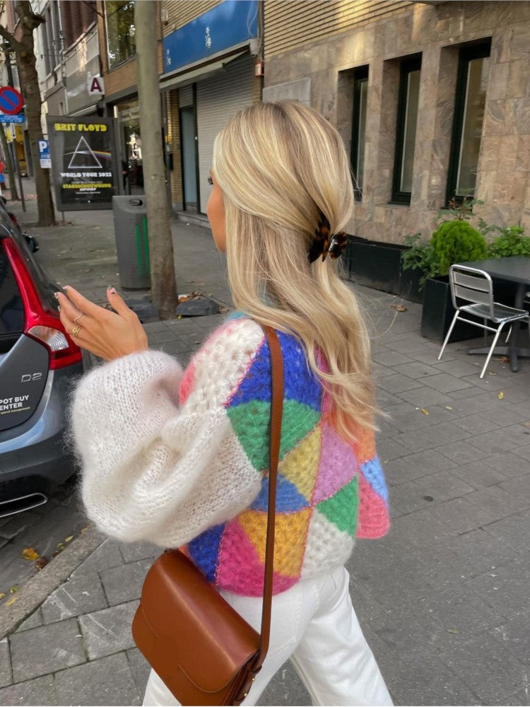 Damen Bunte Patchwork-Strickjacke