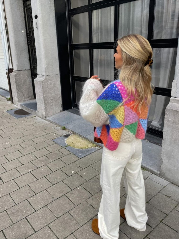 Damen Bunte Patchwork-Strickjacke