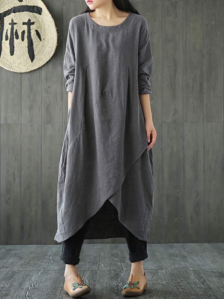 Langärmeliges unregelmäßiges Midikleid - Lozenda