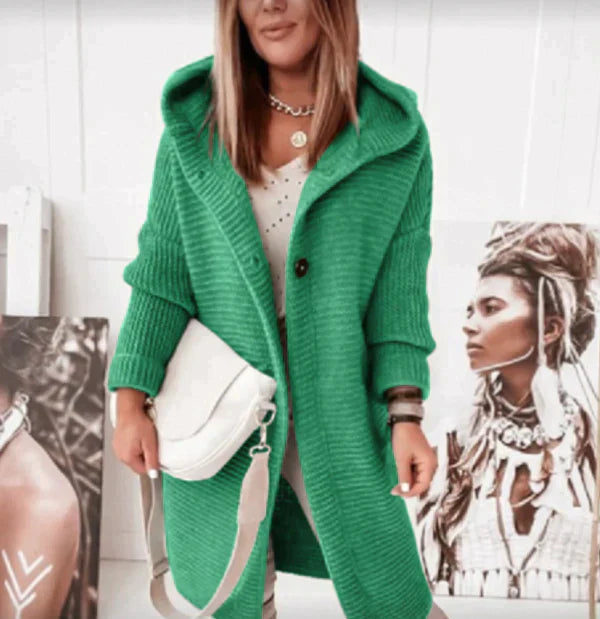 Lena - Lange warme Strickjacke mit Kapuze