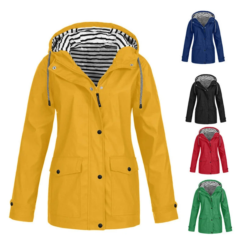 Outdoor-Sportjacke mit Kapuze für Damen, Frühling/Herbst 2025, winddicht und wasserdicht, mit Streifenfutter, Oversize-Schnitt und lockerer Passform 0