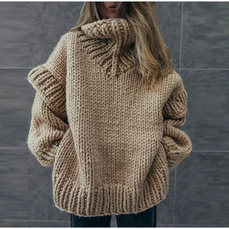 Maren - Langärmeliger Überdimensionale Rollkragen Strickpullover