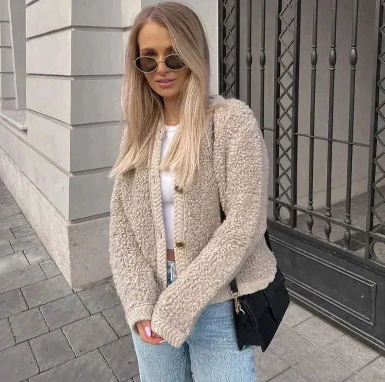 Tiana - Strickjacke mit Teddy-Muster für Damen