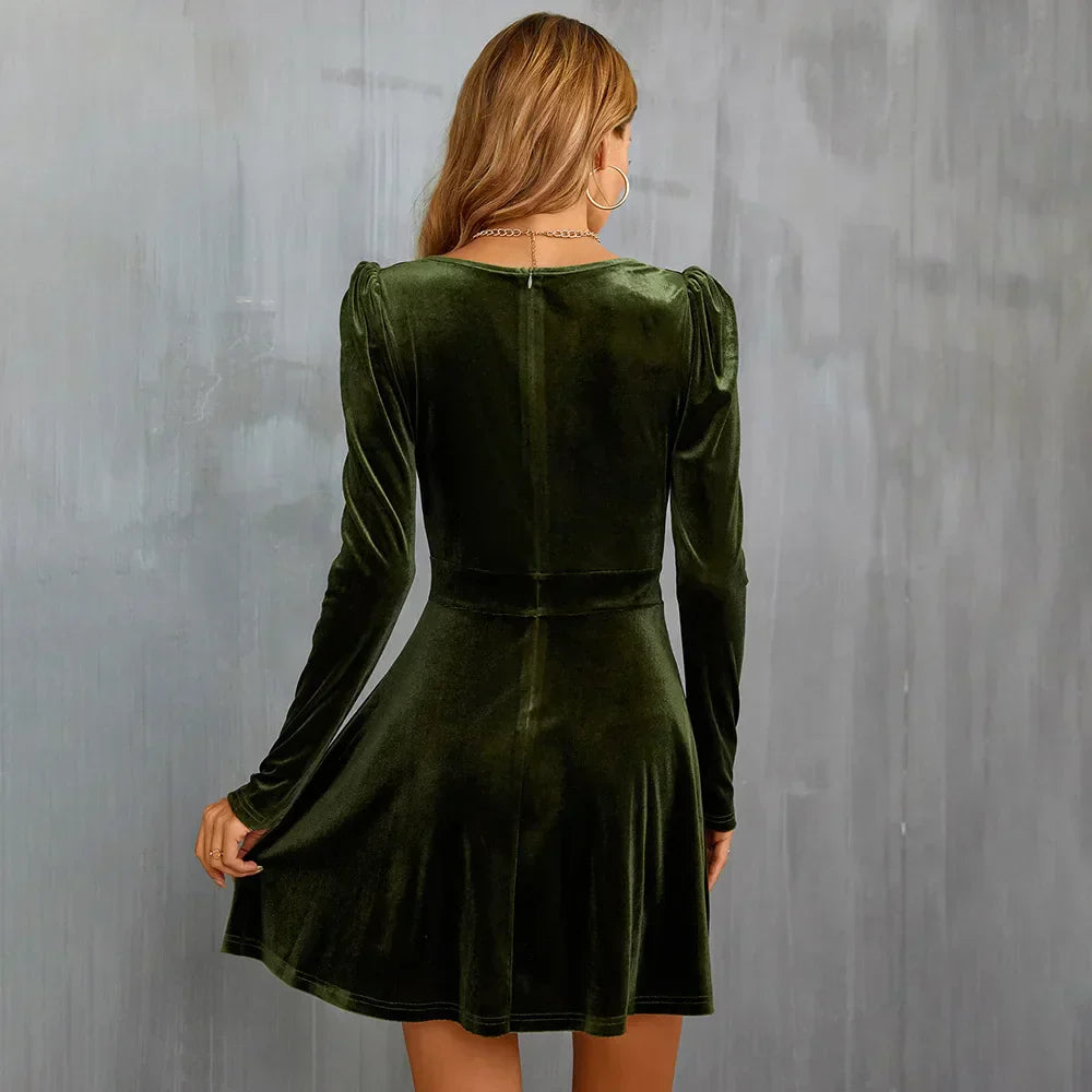 Damen Midi-Party-Kleid Elegantes Samt Design mit Langen Ärmeln - Ella-4