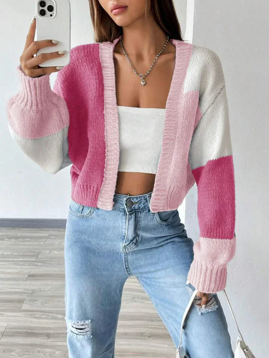 Annah - Offene Weste mit Color Block Muster