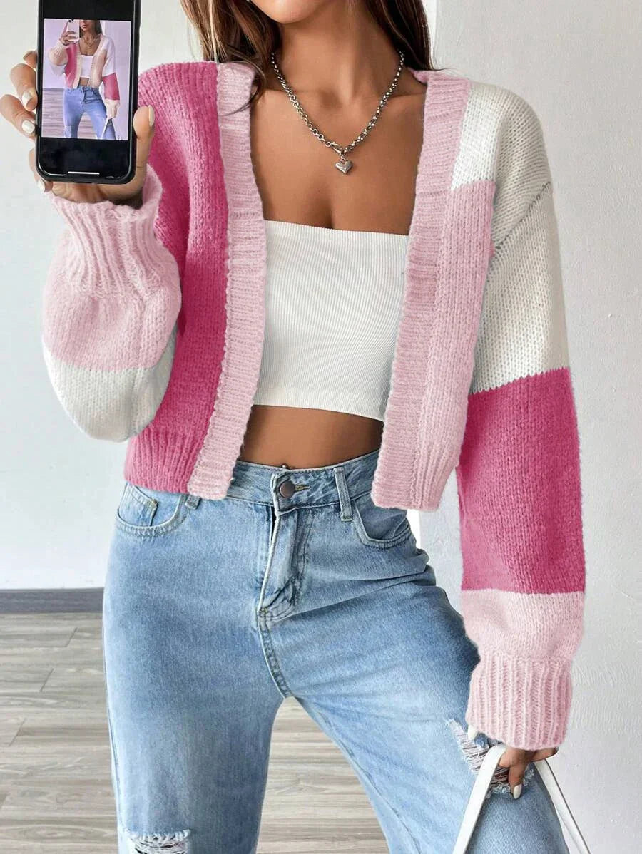 Annah - Offene Weste mit Color Block Muster