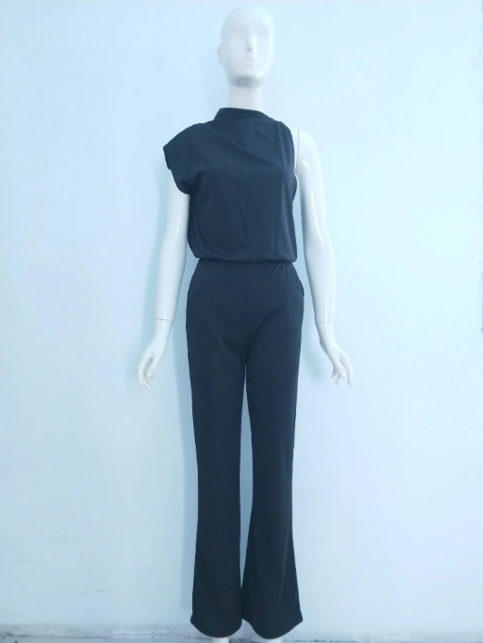 Damen Jumpsuit Mit Rundhalsausschnitt, Armellos Und Weitem Bein