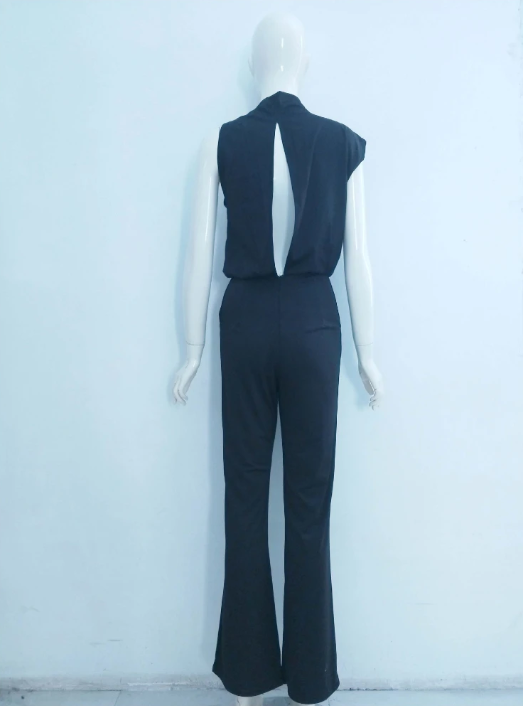 Damen Jumpsuit Mit Rundhalsausschnitt, Armellos Und Weitem Bein