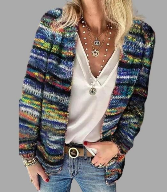 Strickjacke mit Regenbogenstreifen und Offener Vorderseite