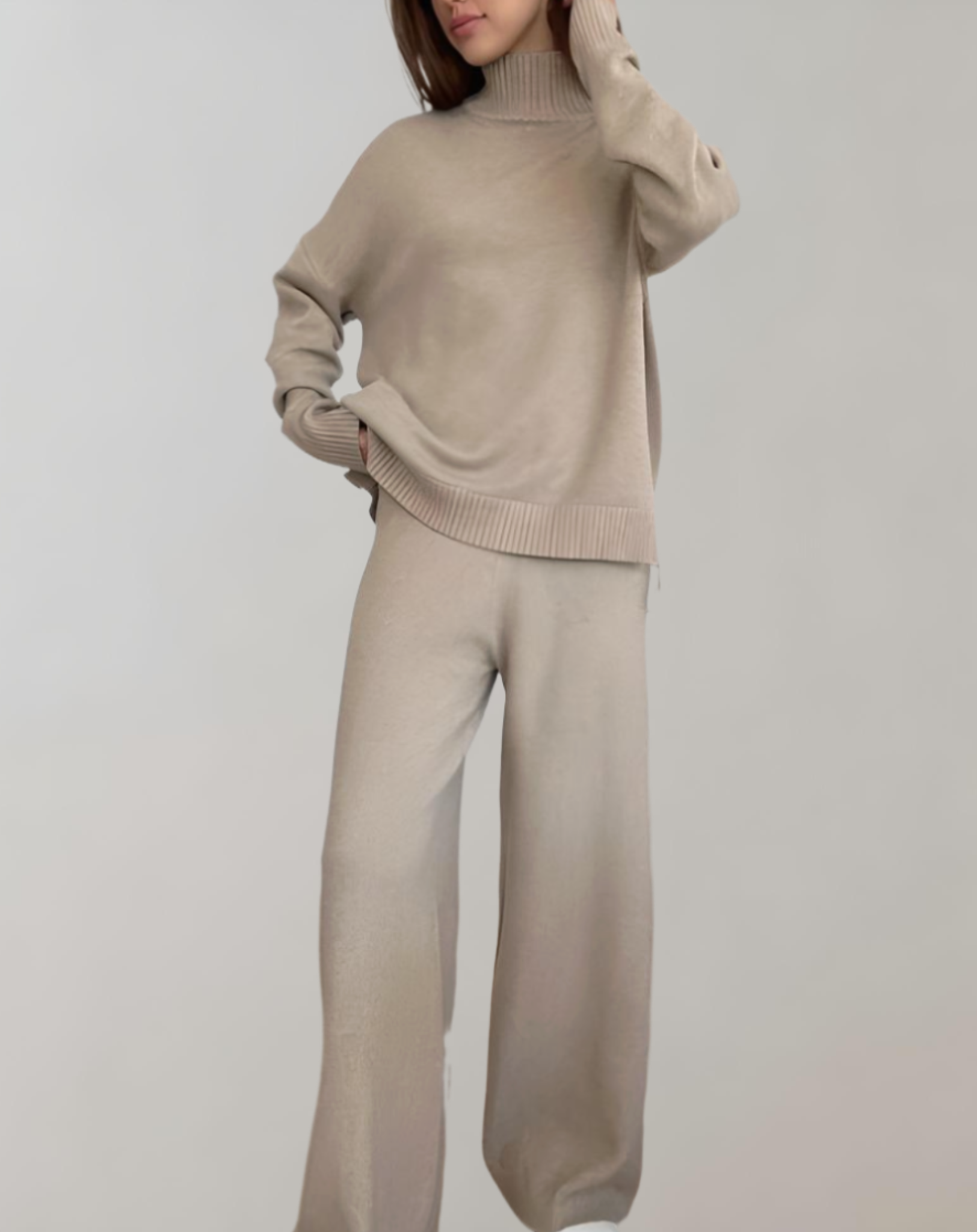 2-teiliges Set aus lockerem Strickpulli mit Rollkragen und weit geschnittener Hose