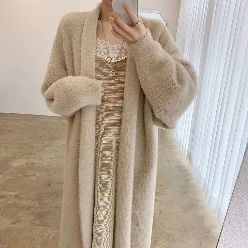 Weiße lange Strickjacke für Damen