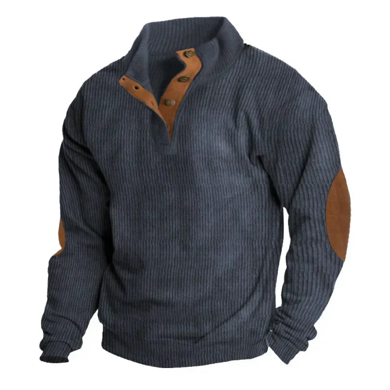 GERIPPTER KNOPF-HERRENPULLOVER
