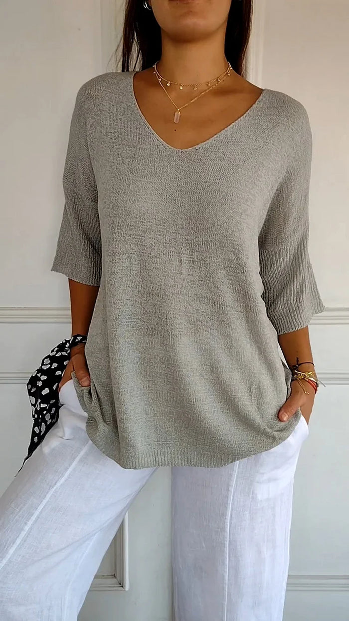 Bequemes Damen-Stricktop mit V-Ausschnitt