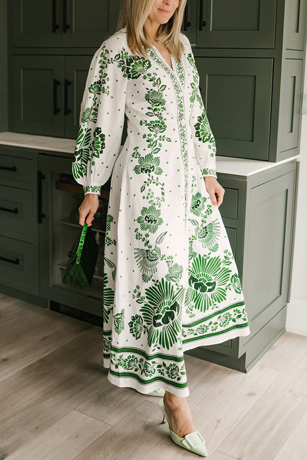 Damen Maxi Kleid Botanische Eleganz Langarm mit Blumenstickerei - Lara-3