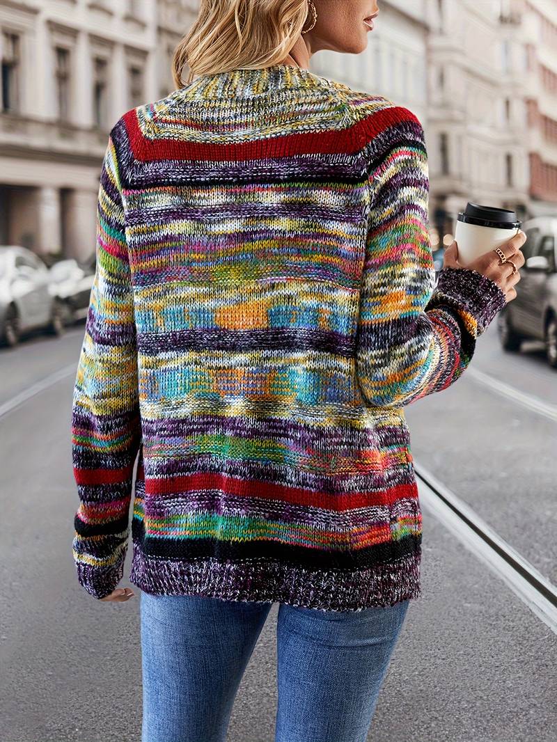 Strickjacke mit Regenbogenstreifen und Offener Vorderseite
