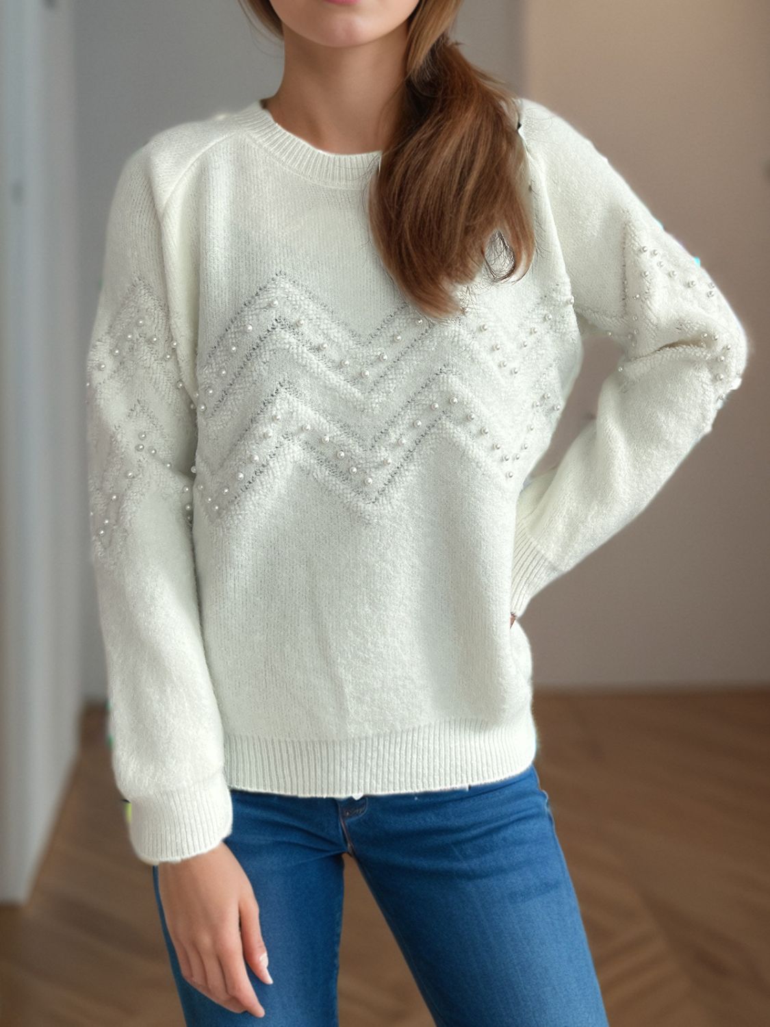 Sofía -  Pullover mit Perlenbesatz warm