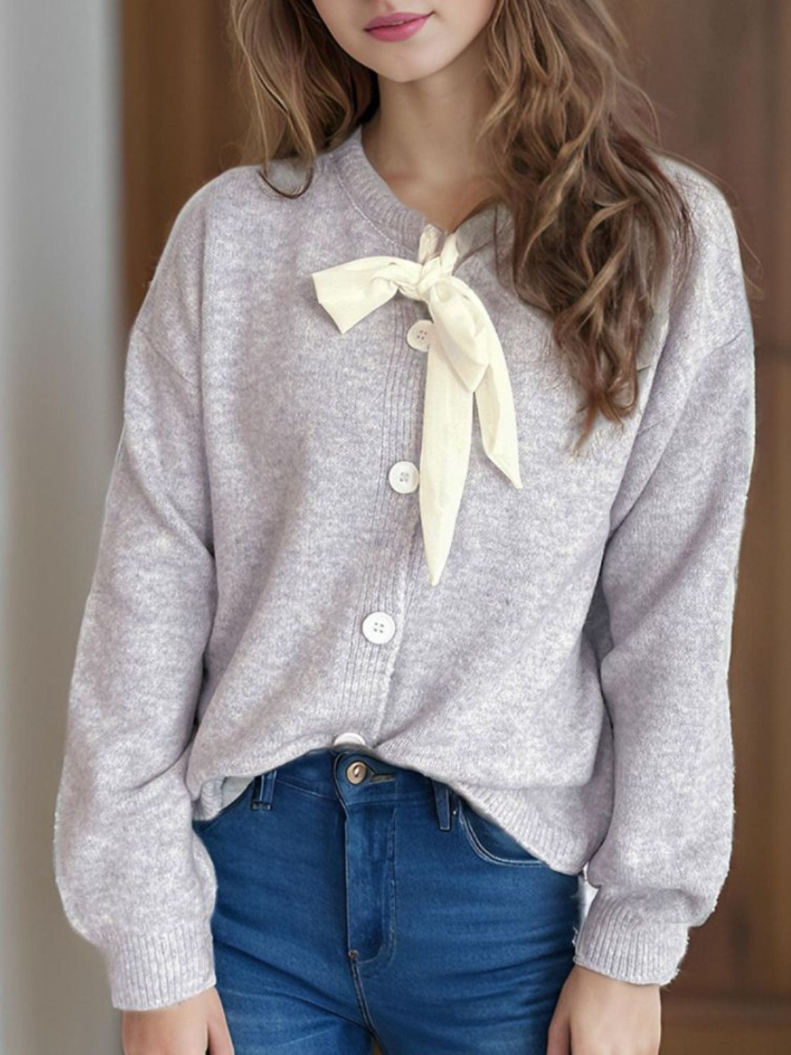 Alisa - Gestrickte Bluse mit langen Ärmeln und Strickjacke