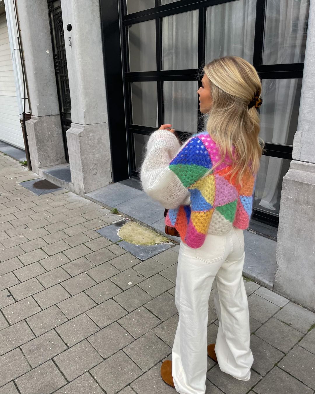 Damen Bunte Patchwork-Strickjacke