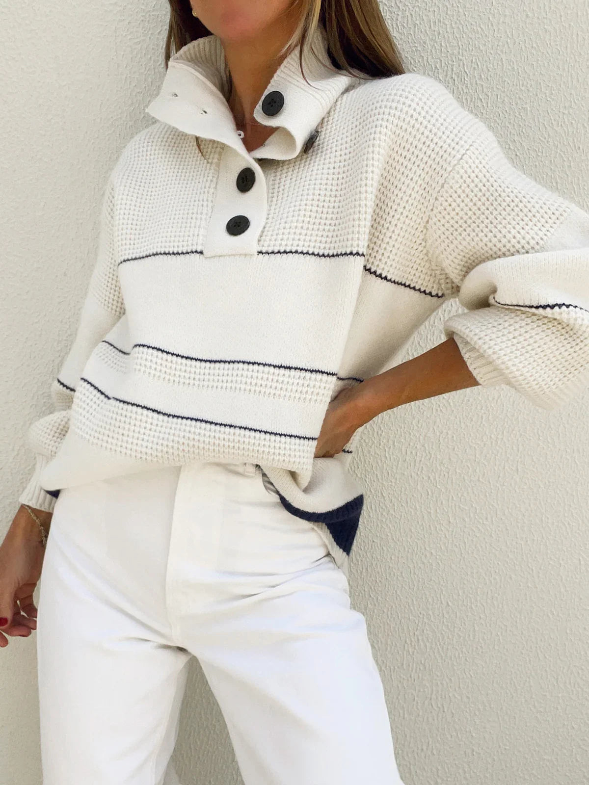 Abigail - Damen Strickpullover mit Knopfleiste