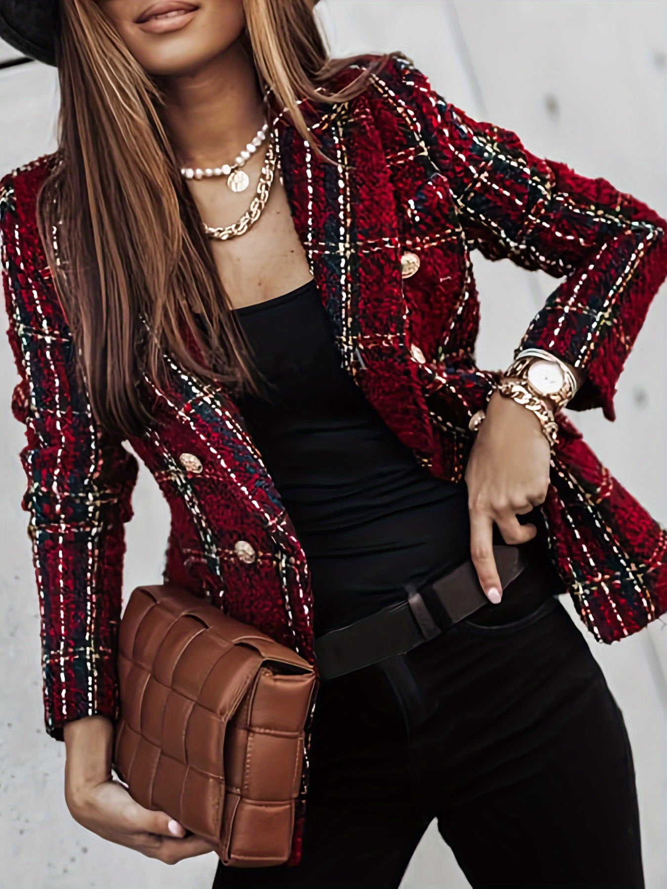 Elegantes kariertes Tweed-Langarmhemd