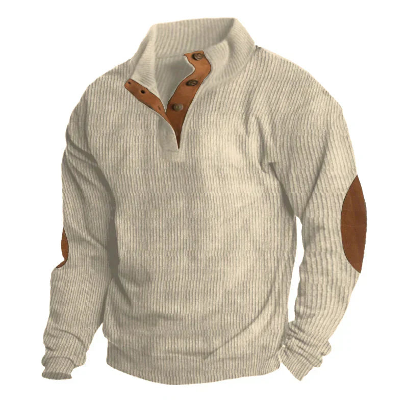 GERIPPTER KNOPF-HERRENPULLOVER