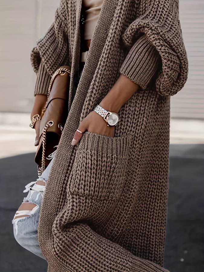 Langer Strickcardigan mit Taschen