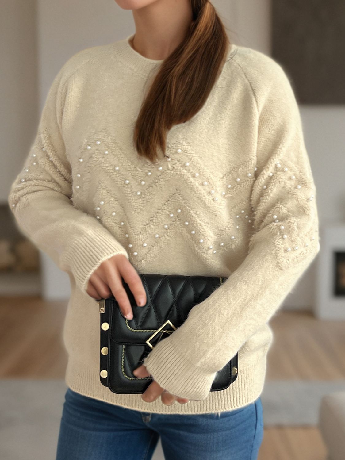 Sofía -  Pullover mit Perlenbesatz warm