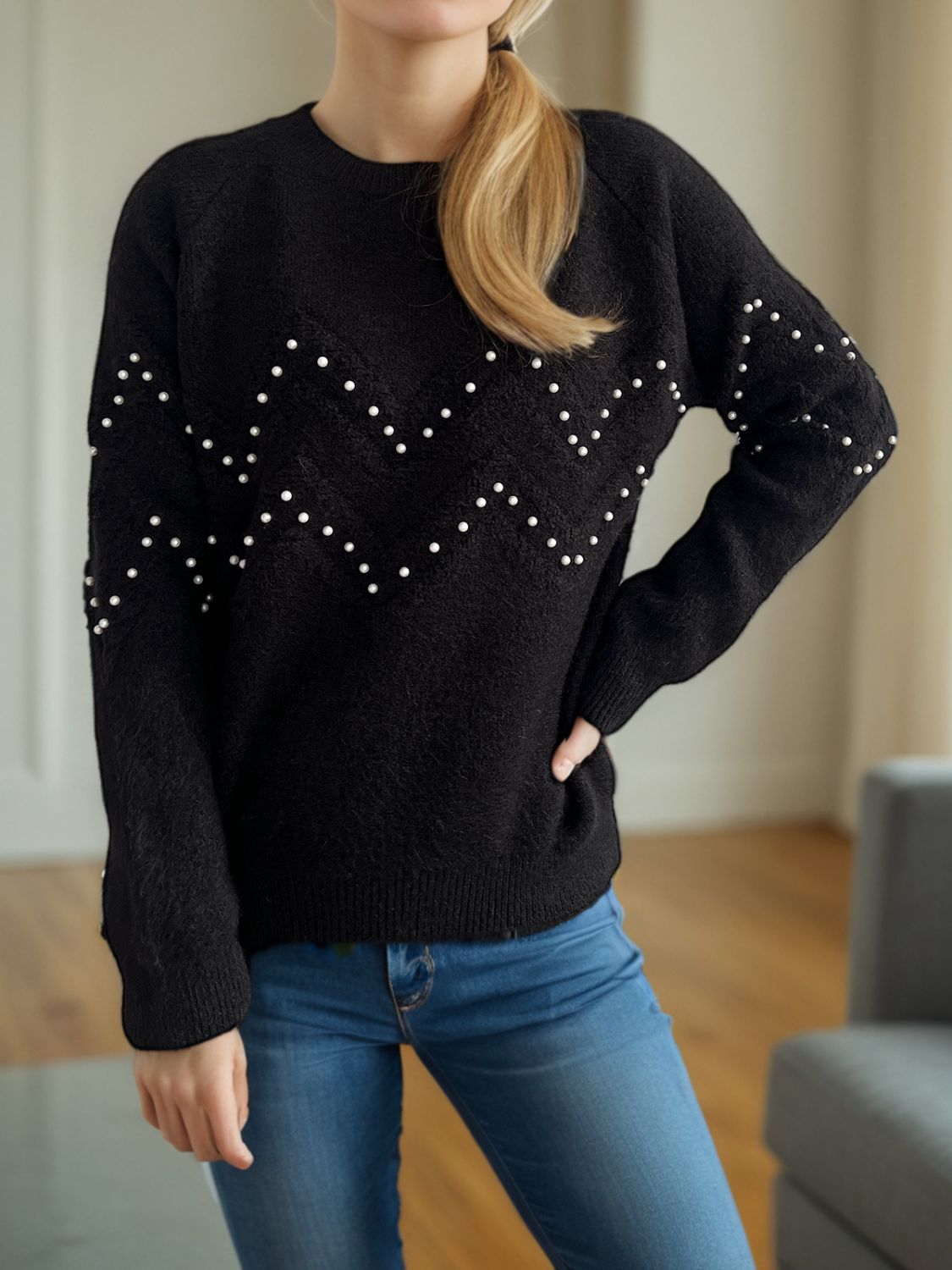 Sofía -  Pullover mit Perlenbesatz warm