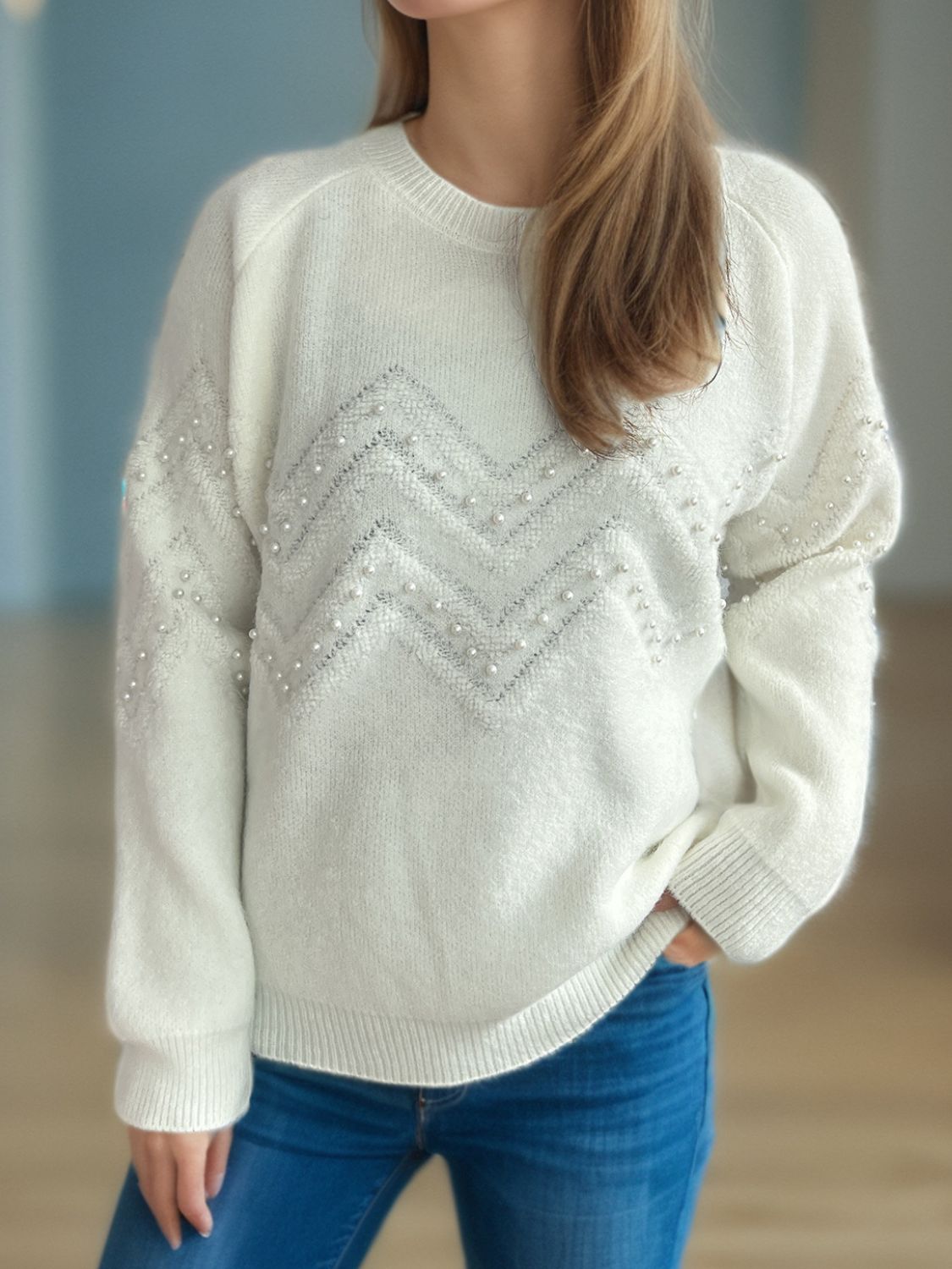 Sofía -  Pullover mit Perlenbesatz warm