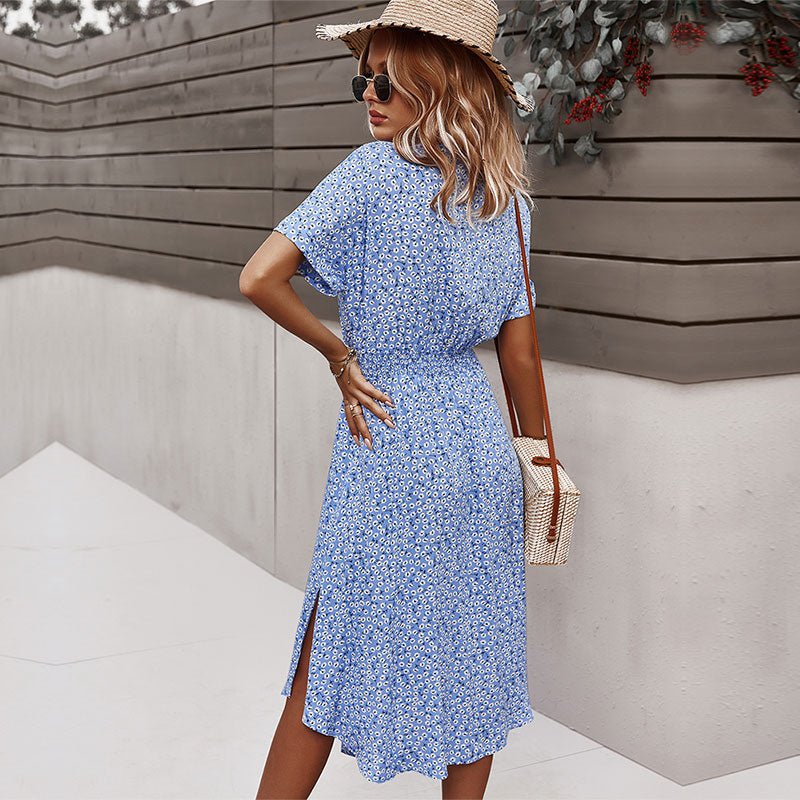 Damen Blumenmuster Kleid Tailliert mit Gürtel für Festliche Anlässe - Svea-3