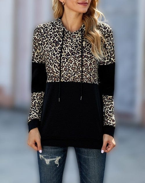 Lilliana - Schwarzer Kapuzenpullover für Damen mit Leopardenmuster