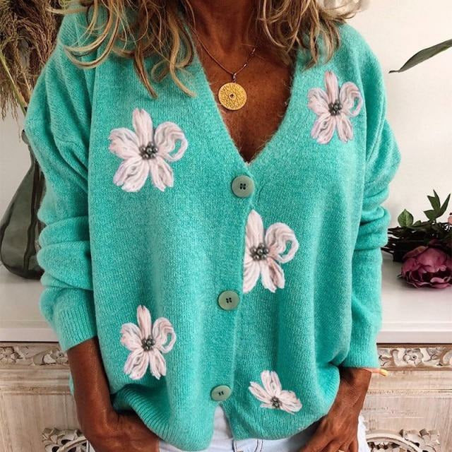 Romina - Modische Damen Strickjacke mit Blumendruck