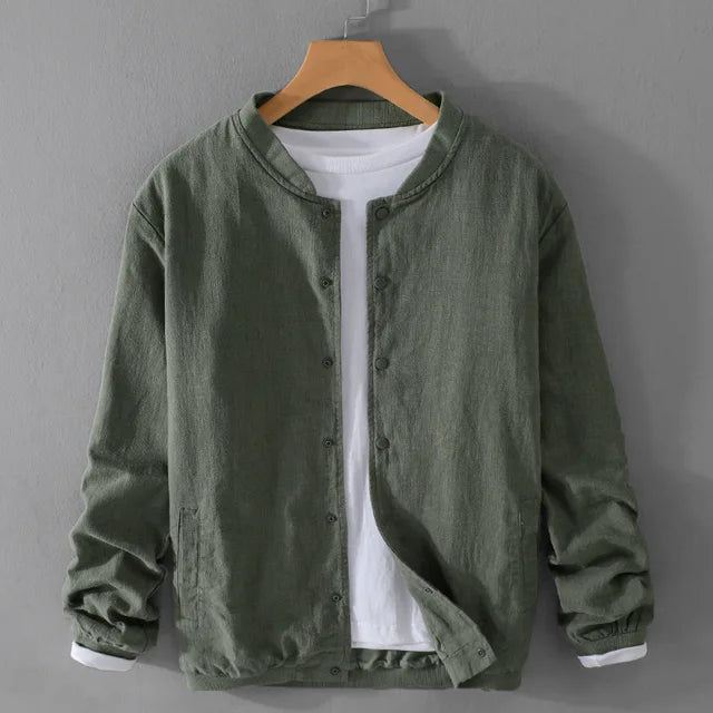 Neue atmungsaktive Leinen Herrenjacke mit einfachem Stehkragen, lässige lockere Baumwoll-Leinen Herrenbekleidung FY203