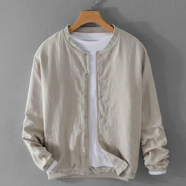 Neue atmungsaktive Leinen Herrenjacke mit einfachem Stehkragen, lässige lockere Baumwoll-Leinen Herrenbekleidung FY203
