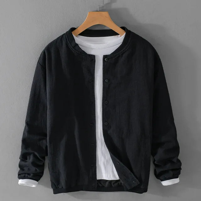 Neue atmungsaktive Leinen Herrenjacke mit einfachem Stehkragen, lässige lockere Baumwoll-Leinen Herrenbekleidung FY203